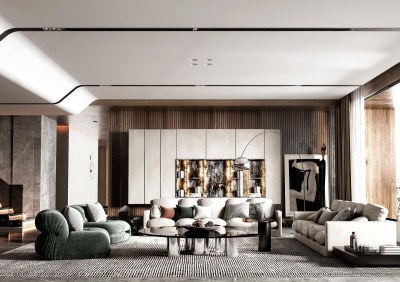 现代别墅客厅3D模型下载